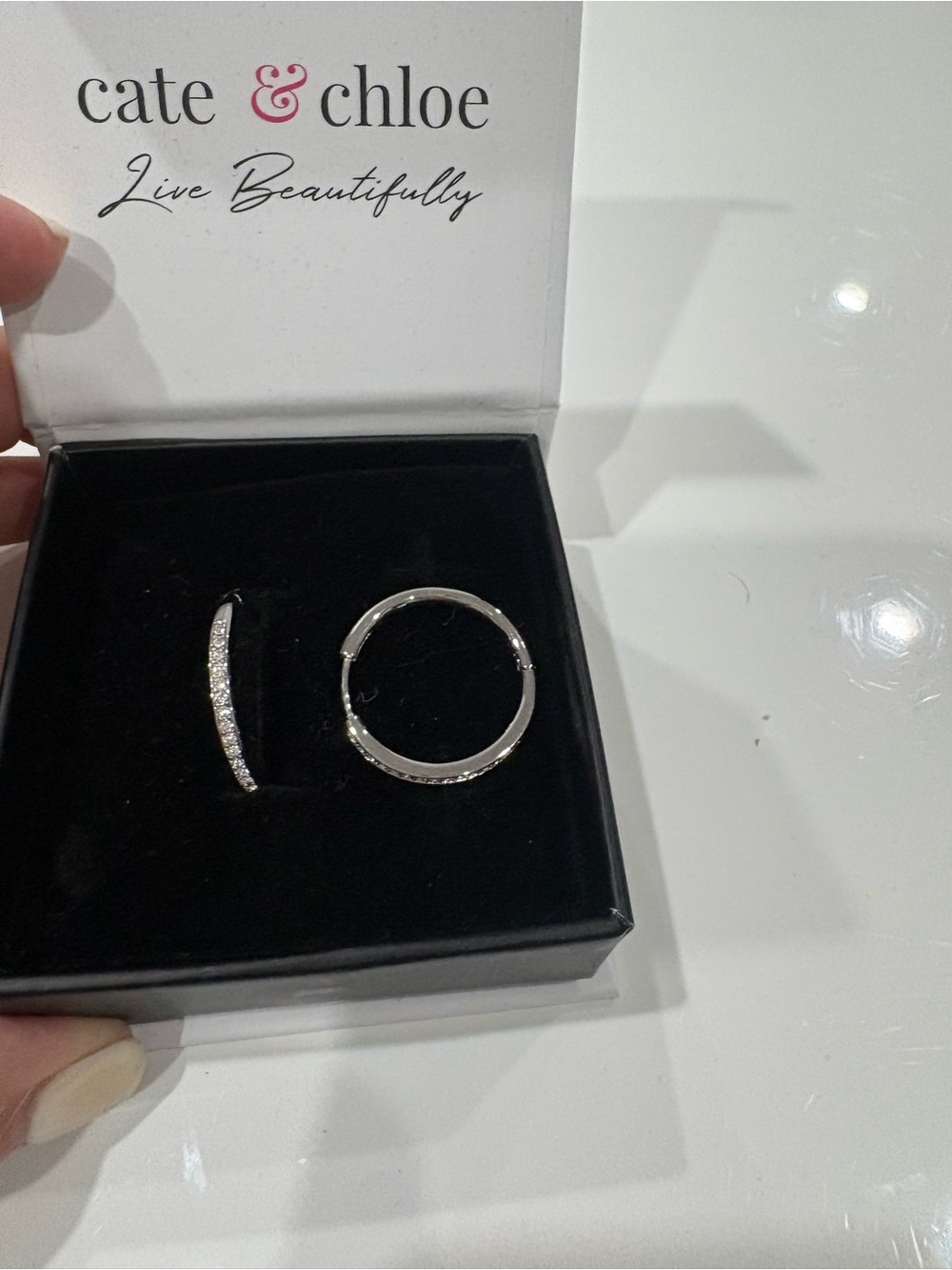 Cate & Chloe Silver Pavé Huggie and Hoop Earring Set - Silver